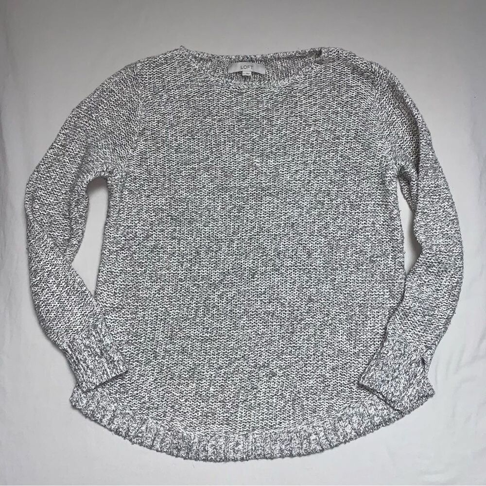 LOFT Gray marled marbled sweater Women Large Cozy Soft Winter Minimalist Neutral